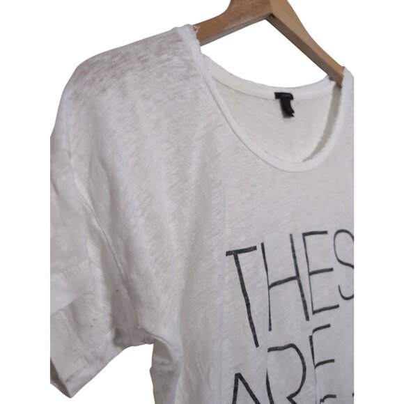 J Crew T Shirt Womens XS White Linen These Are The Days Raw Edge Neckline Casual - Picture 3 of 9